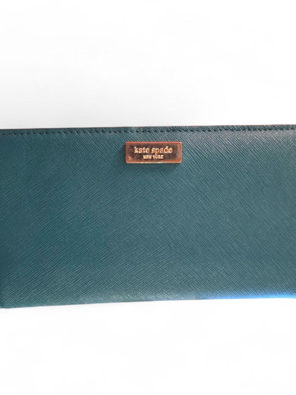 Kate Spade New York Teal Saffiano Leather Wallet Zip Pocket Card Holder Organize